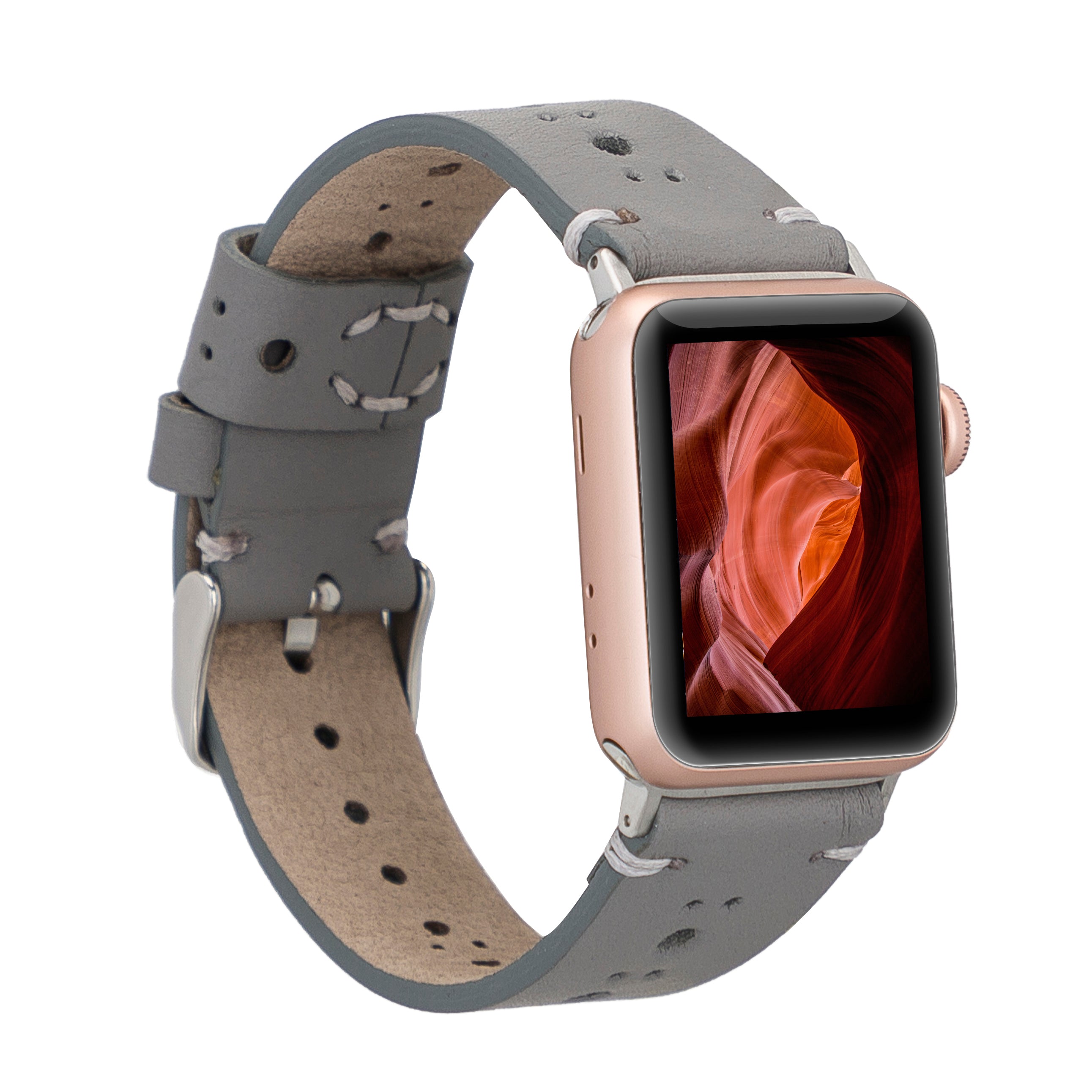 Apple Watch uyumlu, Hakiki Deri, El Yapımı Kordon, RST9-BA8 Gri