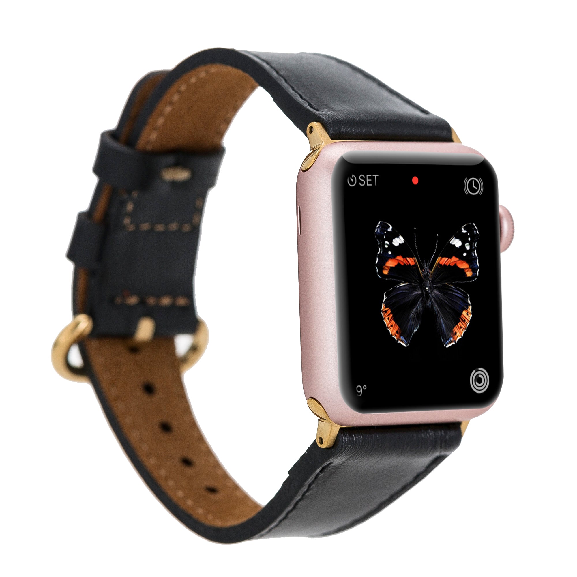 Apple Watch uyumlu, Hakiki Deri, El Yapımı Kordon, ROM Rustik Siyah