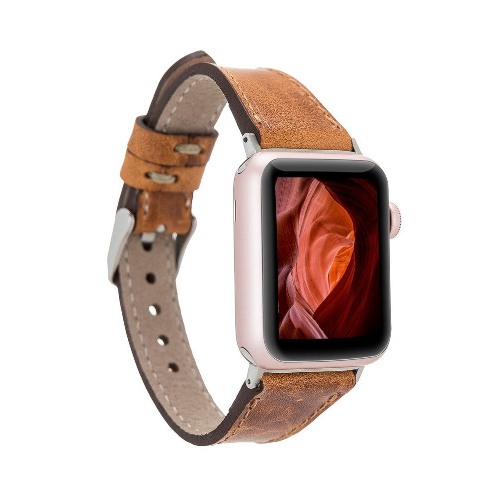 Apple Watch Uyumlu Deri Kordon Slim G19 Taba