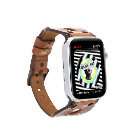 Apple Watch uyumlu, Hakiki Deri, El Yapımı Kordon, BT SM65 Gölgeli Taba