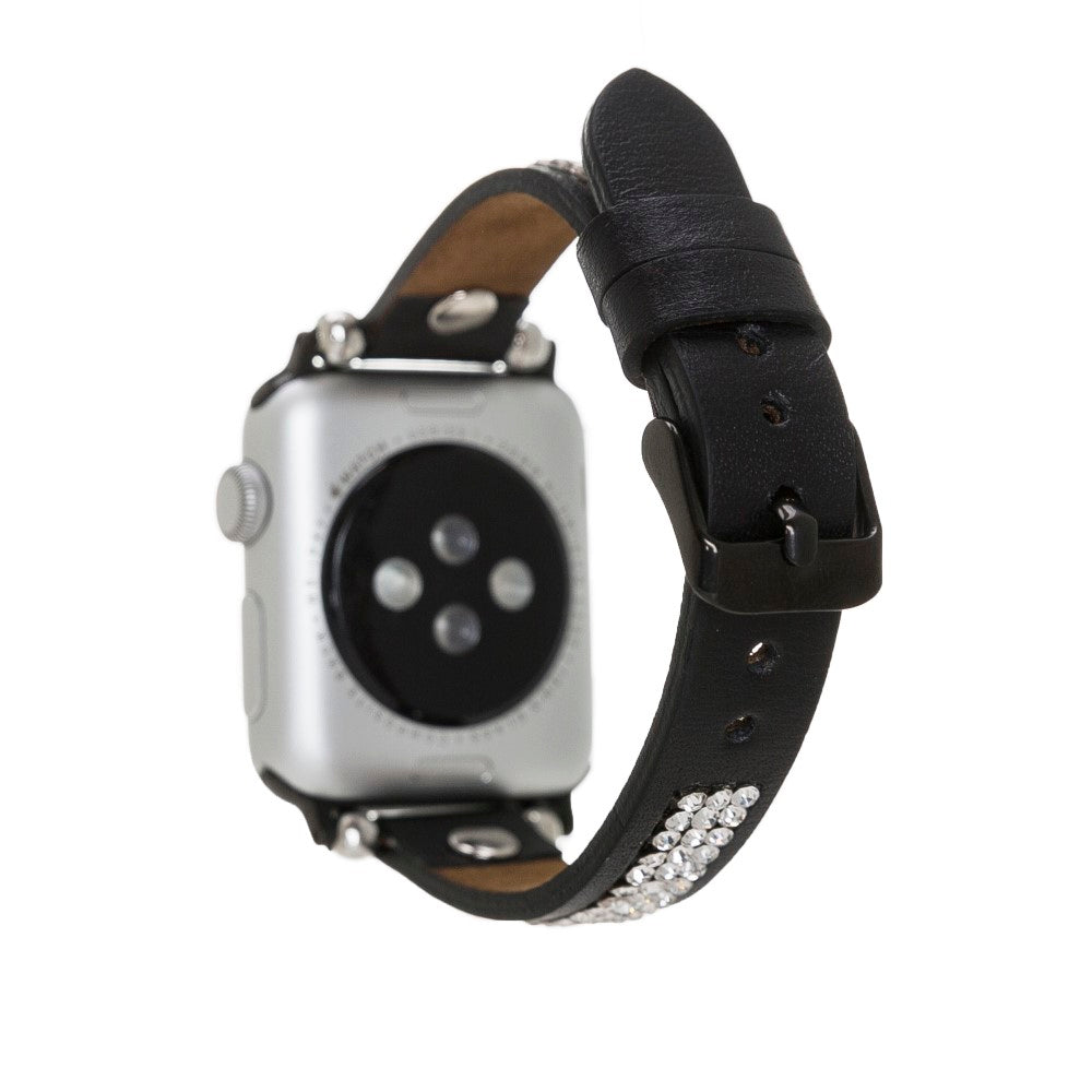 Apple Watch uyumlu, Hakiki Deri, El Yapımı Kordon, Taşlı ST Rustik Siyah